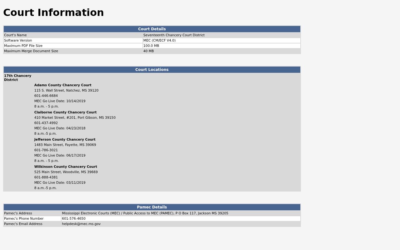 Wilkinson County civil dockets Seventeenth Chancery MEC CourtInfo record