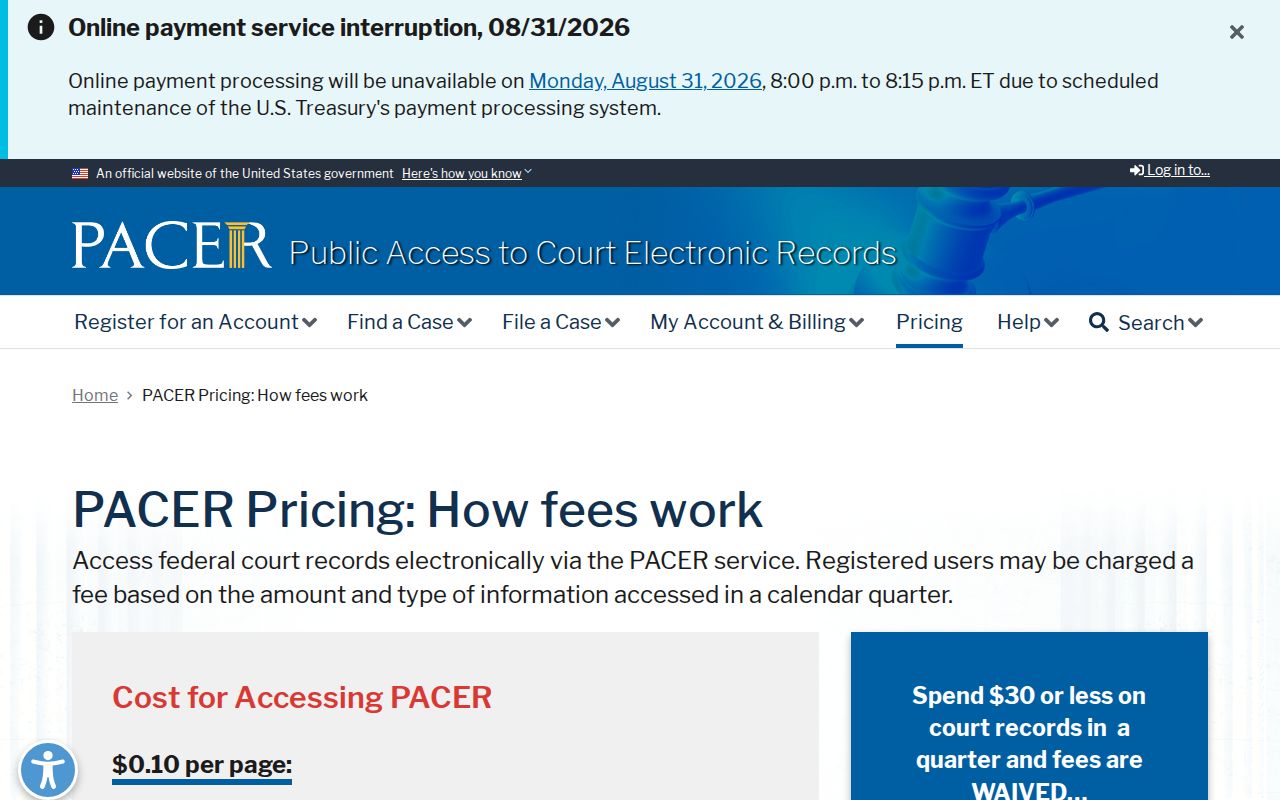 Wilkinson County court docket reference for PACER fee information